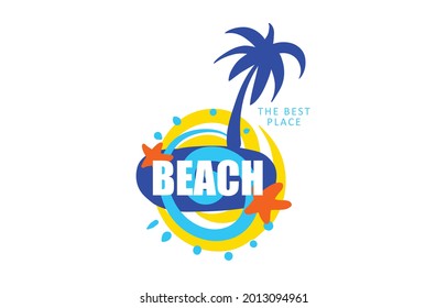 Vector icon for the beach with the image of a palm tree and the sea