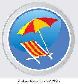 Vector icon. Beach umbrellas and deck chairs