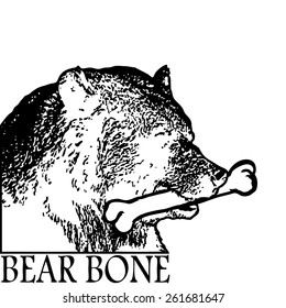 Vector icon of bear gnashing a bone with the text Bear Bone for the wordplay on Bare-bone. 