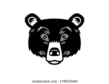 Vector icon of a bear head, black and white, in a graphic style very simple, to use like a logo, design element or similar thing.