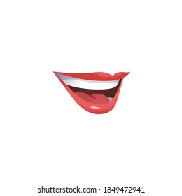 Vector icon of beautiful red female lips flat. The smile of a woman with white teeth. vector illustration