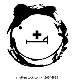vector icon with bed and cross. hospital sign