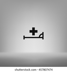 Vector icon with bed and cross. Hospital sign