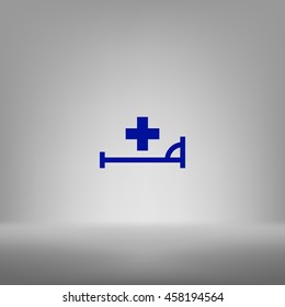 Vector icon with bed and cross. Hospital sign
