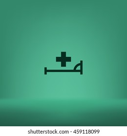 Vector icon with bed and cross. Hospital sign
