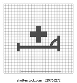 Vector icon with bed and cross. Hospital sign