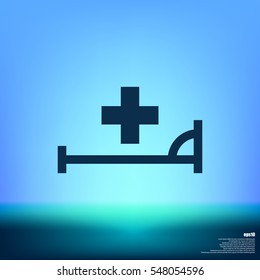 Vector icon with bed and cross. Hospital sign