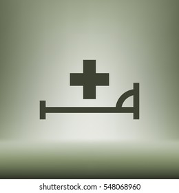 Vector icon with bed and cross. Hospital sign