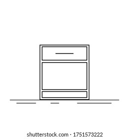 Vector icon of bedside table, modern furniture design. Bedside wooden chest of drawers, carpentry. Decorative table, linear pictogram. Dresser furniture line icon. Monochrome contour illustration.
