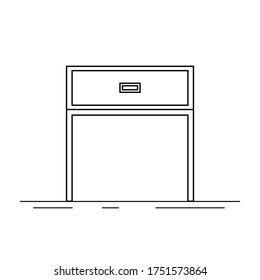 Vector icon of bedside table, modern furniture design. Bedside wooden chest of drawers, carpentry. Decorative table, linear pictogram. Dresser furniture line icon. Monochrome contour illustration.