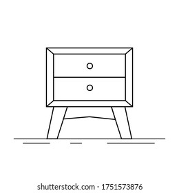 Vector icon of bedside table, modern furniture design. Bedside wooden chest of drawers, carpentry. Decorative table, linear pictogram. Dresser furniture line icon. Monochrome contour illustration.