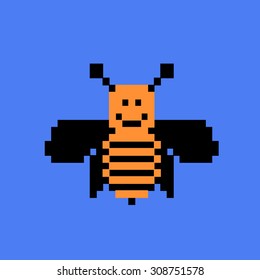 Vector icon of bee on blue for children ui design