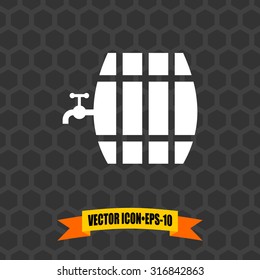 Vector Icon of Beer Barrel on Dark Gray Background. Eps.10.