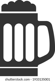 Vector icon of a beer mug with foam. Black illustration isolated on a white background for graphics and web design.