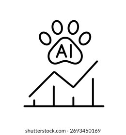 Um ícone de vetor de um gráfico de comportamento com símbolo AI, representando o rastreamento do comportamento animal usando inteligência artificial, criado em estilo de linha com traçado editável