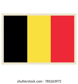 Vector icon Belgium flag on postage stamp isolated on white background. Belgium flag button