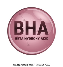 Icono vectorial de compuestos BHA-beta hidroxiácidos que consisten en un ácido carboxílico aislado en un fondo blanco. Ácido utilizado como suero facial o solución. Icono de tratamiento de la piel y el acné, cosméticos.