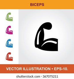 Vector Icon Of Biceps or Muscles With Title & Small Multicolored Icons. Eps-10.