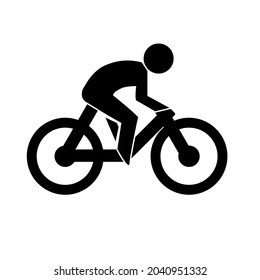 Icono vector de una bicicleta y un ciclista.  Silueta de ciclismo aislada sobre fondo blanco