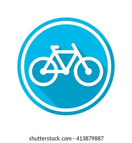 Vector icon bike with a long shadow. Bike logo flat style on a blue background.