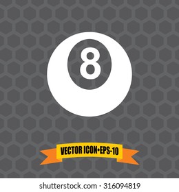 Vector Icon of Billiards 8 Ball on Dark Gray Background. Eps.10.