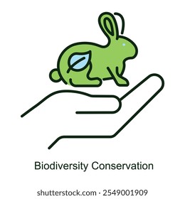 Icono de Vector para la conservación de la biodiversidad con símbolos de plantas y animales. Ilustración con una planta y un conejo, que representa la coexistencia de la flora y la fauna en los ecosistemas.