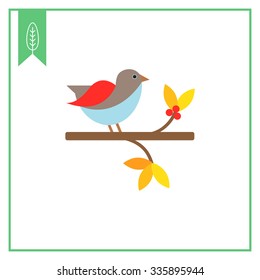 Vector icon of bird sitting on branch