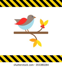 Vector icon of bird sitting on branch
