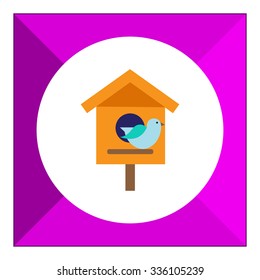 Vector icon of birdhouse and blue bird