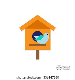 Vector icon of birdhouse and blue bird