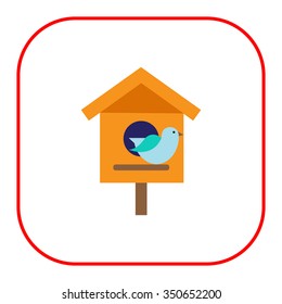 Vector icon of birdhouse and blue bird