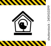 Vector icon of birdhouse and sparrow silhouette