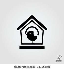 Vector icon of birdhouse and sparrow silhouette