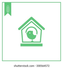 Vector icon of birdhouse and sparrow silhouette