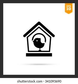 Vector icon of birdhouse and sparrow silhouette