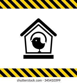 Vector icon of birdhouse and sparrow silhouette