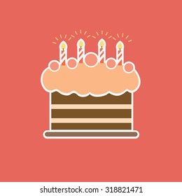 Vector icon of birthday cake with candles. Happy birthday. 