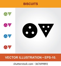 Vector Icon Of Biscuits With Title & Small Multicolored Icons. Eps-10.