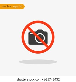 Vector icon black camera in the red prohibitive circle on white background