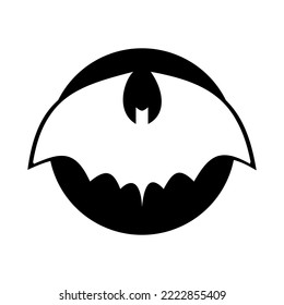Vector icon of a black circle with negative space forming bat silhouette