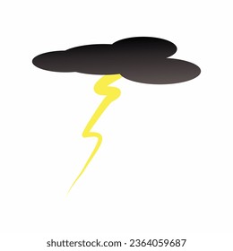 Vector icon of black cloud with lightning striking,pictogram isolated on white
