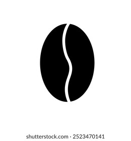Icono de Vector de un grano de café negro sobre un fondo transparente. Ideal para la marca de cafeterías o restaurantes.
