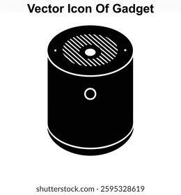 Vector Icon of a Black Cylindrical Gadget with a Circular Top and Bottom