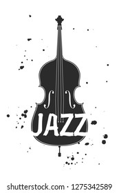 Vector icon of black double bass silhouette on white background. Monochrome illustration for music theme.