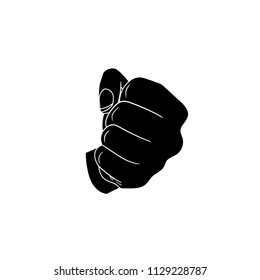 Vector Icon: Black Fist, Flat Design Illustration Isolated on Whtie Background.