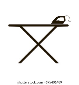 Vector icon black iron and ironing board on white background. Home Appliances