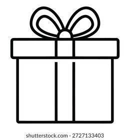 Icono de Vector Icono de línea negra de una caja de regalo con una cinta atada a su alrededor