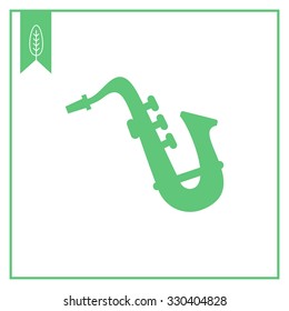 Vector icon of black saxophone silhouette, side view