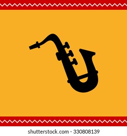 Vector icon of black saxophone silhouette, side view
