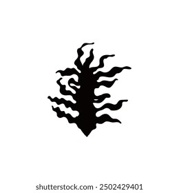 Vector icon of a black silhouette of exotic algae with leaves forming a living ecosystem on a white background. Ideal for creating marine graphics and design